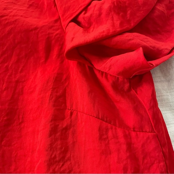 Skies are Blue Red Dress Sheath Mini Flutter Sleeve Small Tomato Red Crinkle - Picture 9 of 9